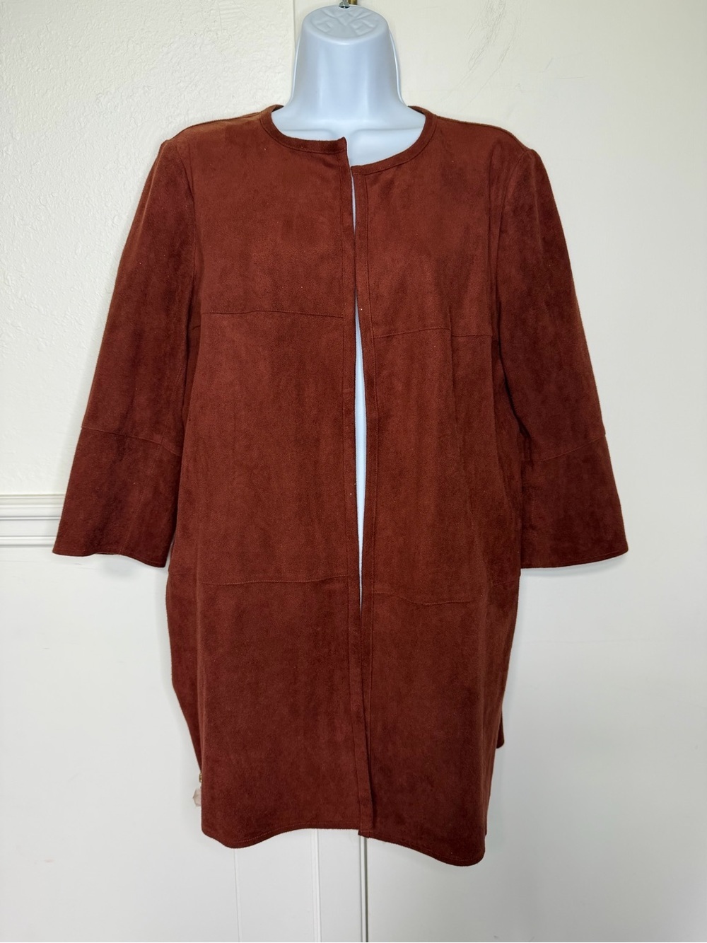 Chico's Rust-Brown Suede Open-Front Coat size 1 M